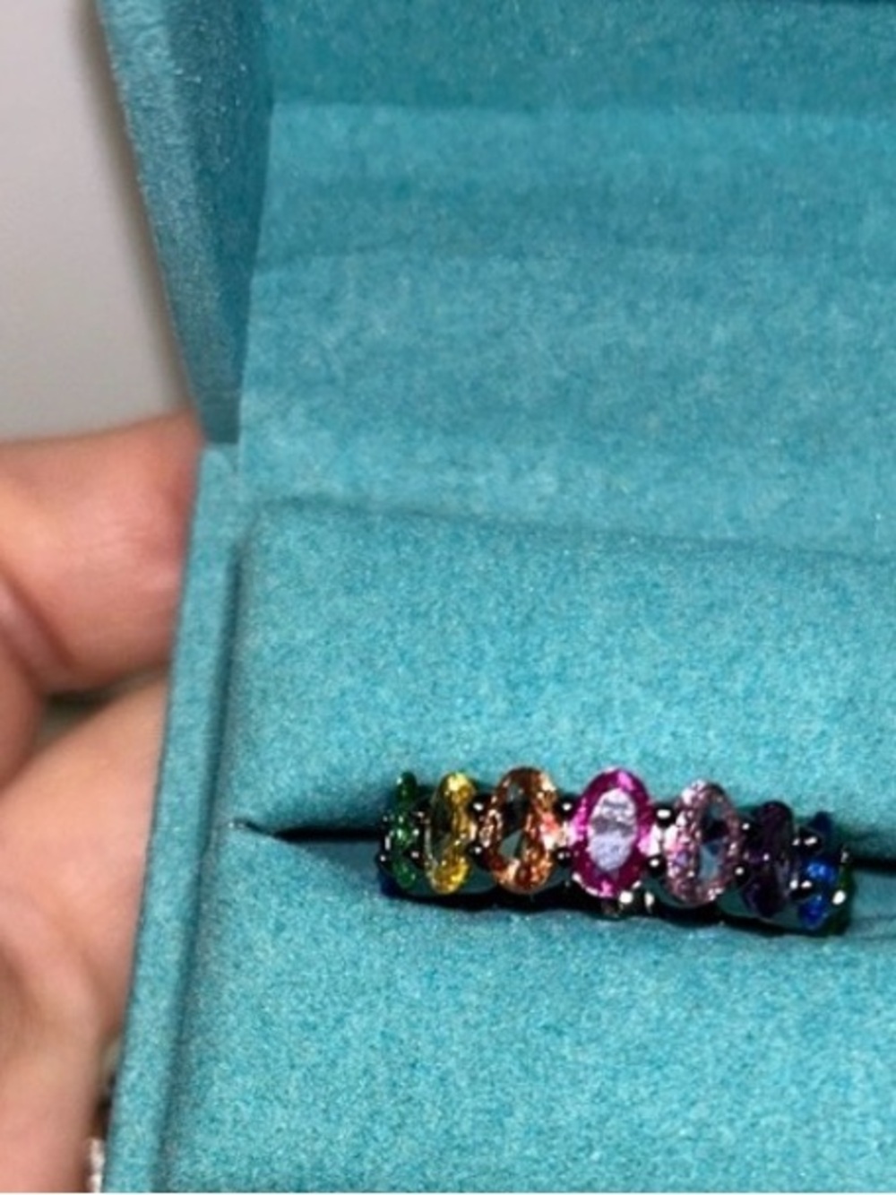Kurt Geiger Rainbow Crystal Ring Multicolor Stones,black hardware NIB/NWT - Picture 3 of 11